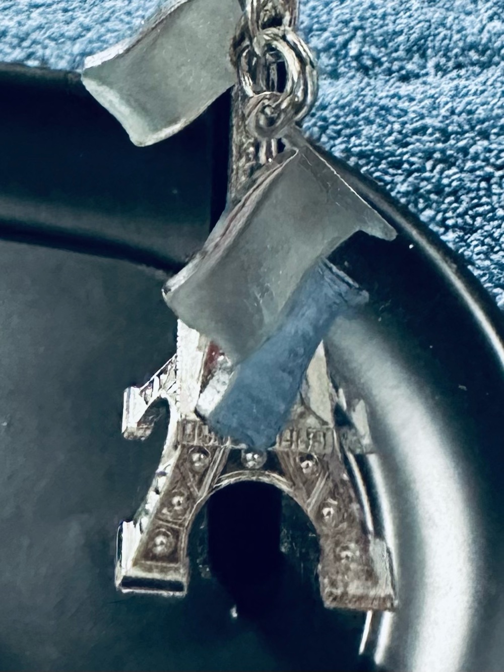 Eiffel Tower and Flag Keychain - Silver with Red, White & Blue Accents - Picture 6 of 6